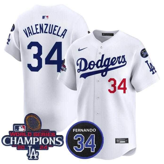 Men%27s Los Angeles Dodgers Active Player Cuatom White 2024 World Series Champions With Fernando Memorial Patch Home Limited Stitched Baseball Jersey->los angeles dodgers->MLB Jersey
